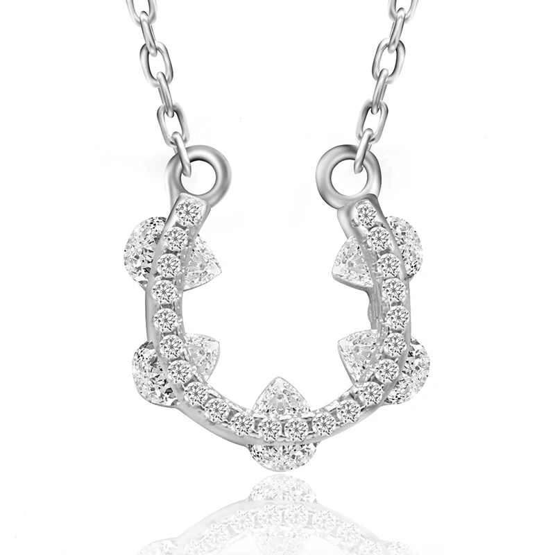 Серебряная подвеска с цирконием 925 пробы ожерелье полукруглой прозрачной CZ