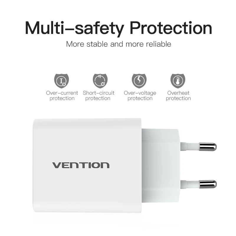 Портативное зарядное устройство Vention 5 В, 1 А, 2,4 А с двумя USB разъемами для путешествий, адаптер с европейской вилкой для samsung s8, iphone 8 X, Xiaomi 8, зарядное устройство для мобильного телефона