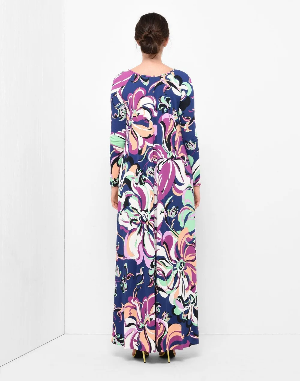 Женское длинное платье из эластичного шелка и спандекса с длинным рукавом |