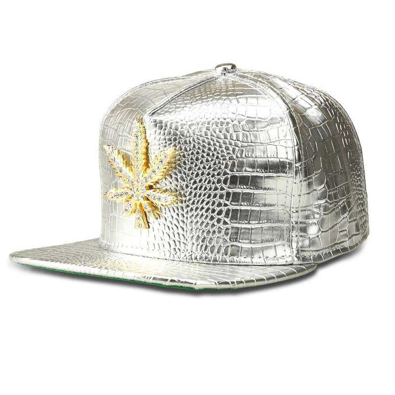 Бейсбольные Кепки из искусственной кожи крокодила с большими листьями конопли