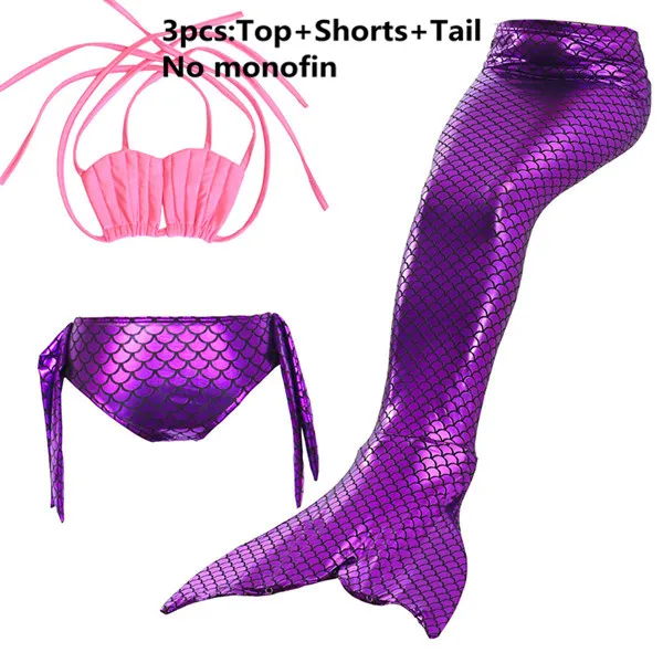 3pcs swimsuit only Хвосты маленькой русалки Ариэль для плавания, костюм «хвост русалки», косплей, купальник для девочек, детский купальный костюм - Цвет: 3pcs swimsuit only