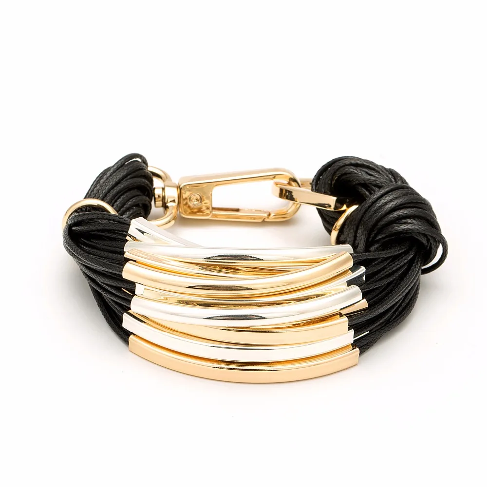 

Multilayer Gold Color Metal With Black Wax Line Bracelet Office/career Bracelets For Women Bileklik Pulseira Feminina