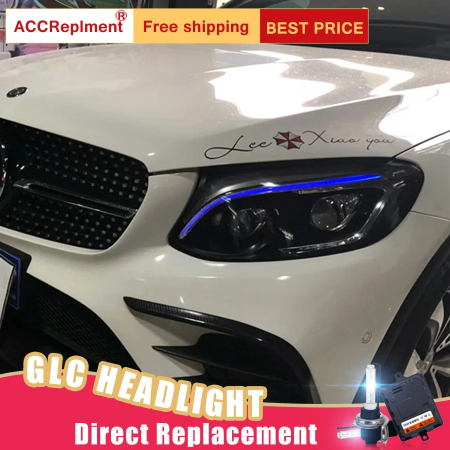 2Pcs LED Headlights For Benz AMG GLC 2017-2019 led car lights Angel eyes ALL KIT Fog Daytime Running Lights | Автомобили и