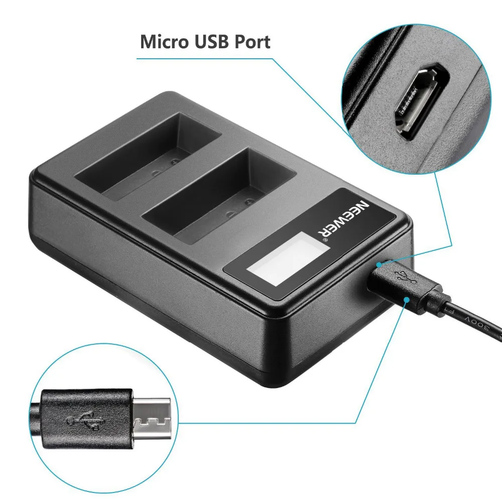 Neewer USB Dual Battery Charger LED Display 5V/2A Input for Canon LP-E8 EOS Rebel T5i T4i T3i T2i 600D | Электроника