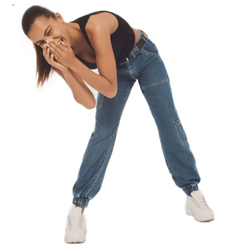 

Women's hot sale fashion hip-hop women's pants casual zipper loose high waist women's jeans slim women's jeans
