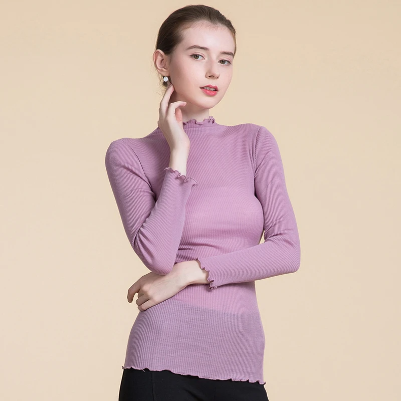 Women Wool Pullovers 100% Long sleeved Turtleneck Sweater for Rib Knits wear 2021 FALL Winter Bottoming shirt Black | Женская одежда