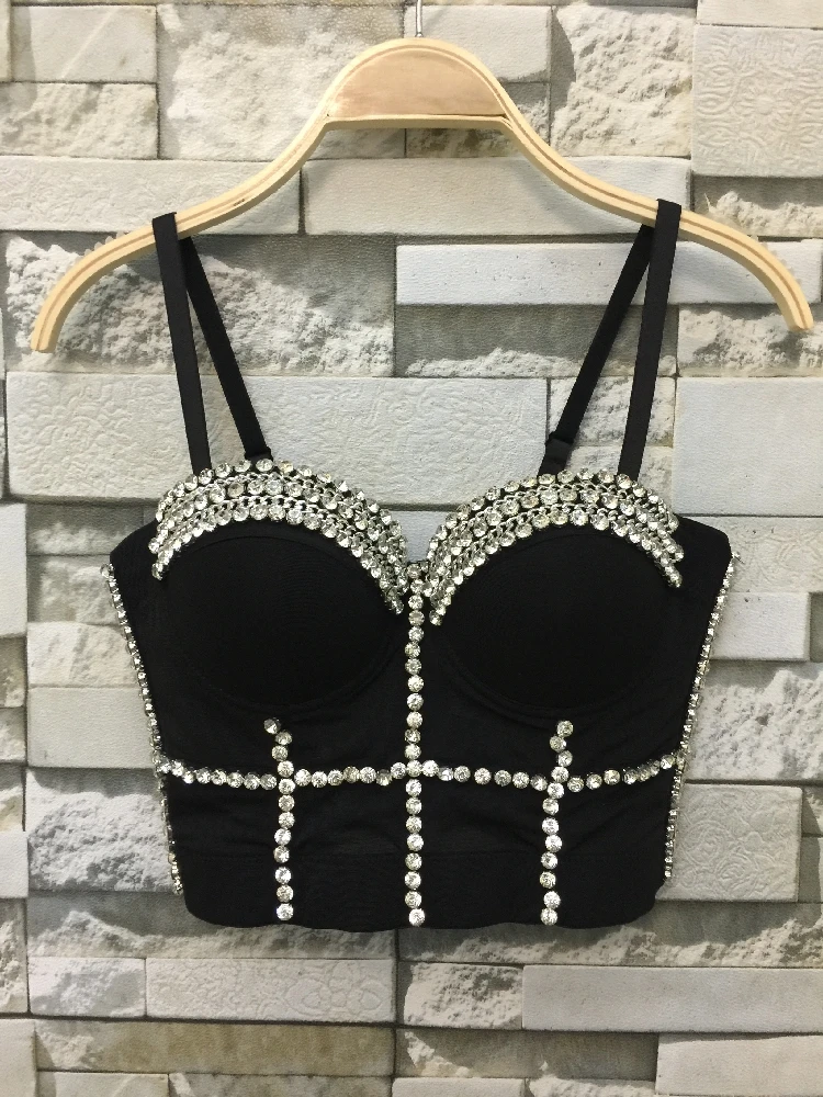 

New Summer Hot-selling Beads Lady Mesh Jewel Diamond Chain Breath Push Up Bralet Women's Bustier Bra Cropped Tops D391