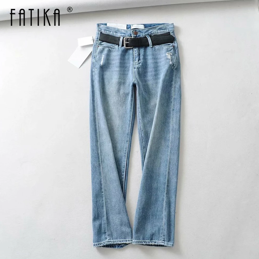 Повседневные длинные прямые джинсы FATIKA с высокой талией и карманами