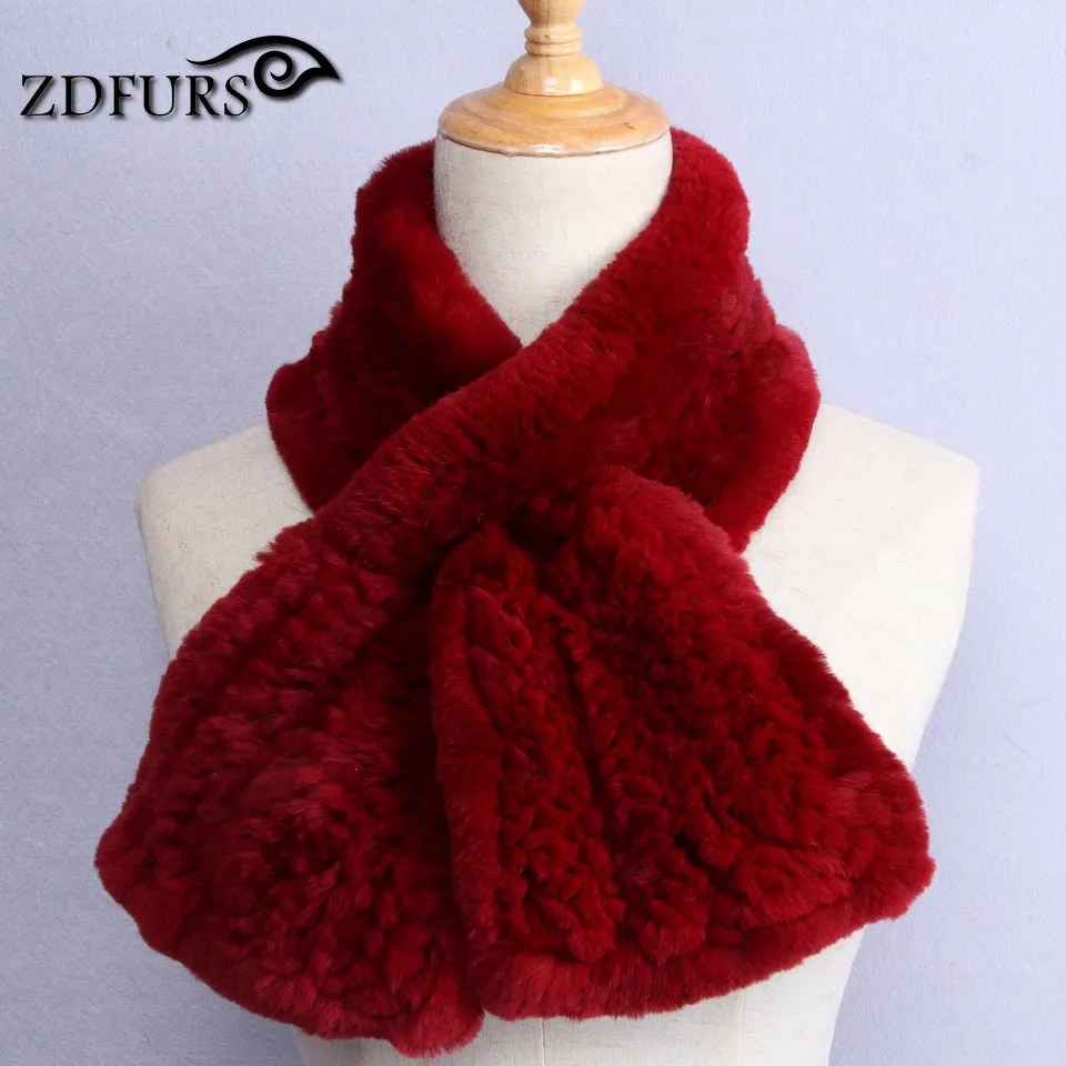 ZDFURS* Высокое качество, модные женские вязаные шарфы из меха кролика Рекс, натуральный меховой шейный платок, зимние меховые накидки, шарф рыбий хвост - Цвет: wine red