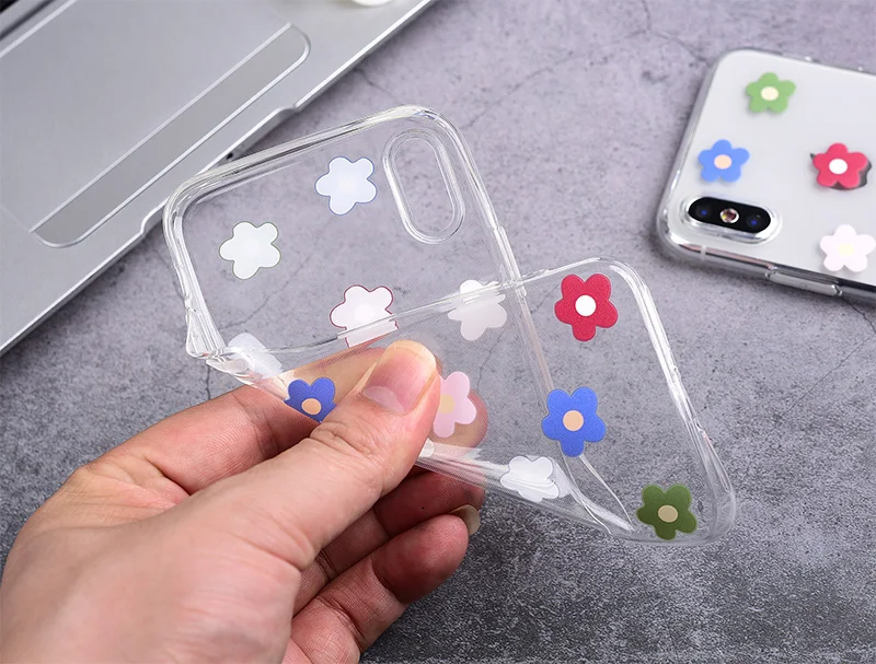 Прозрачный чехол для мобильного телефона из мягкого ТПУ с цветами Apple iPhone X XR XS Max 8
