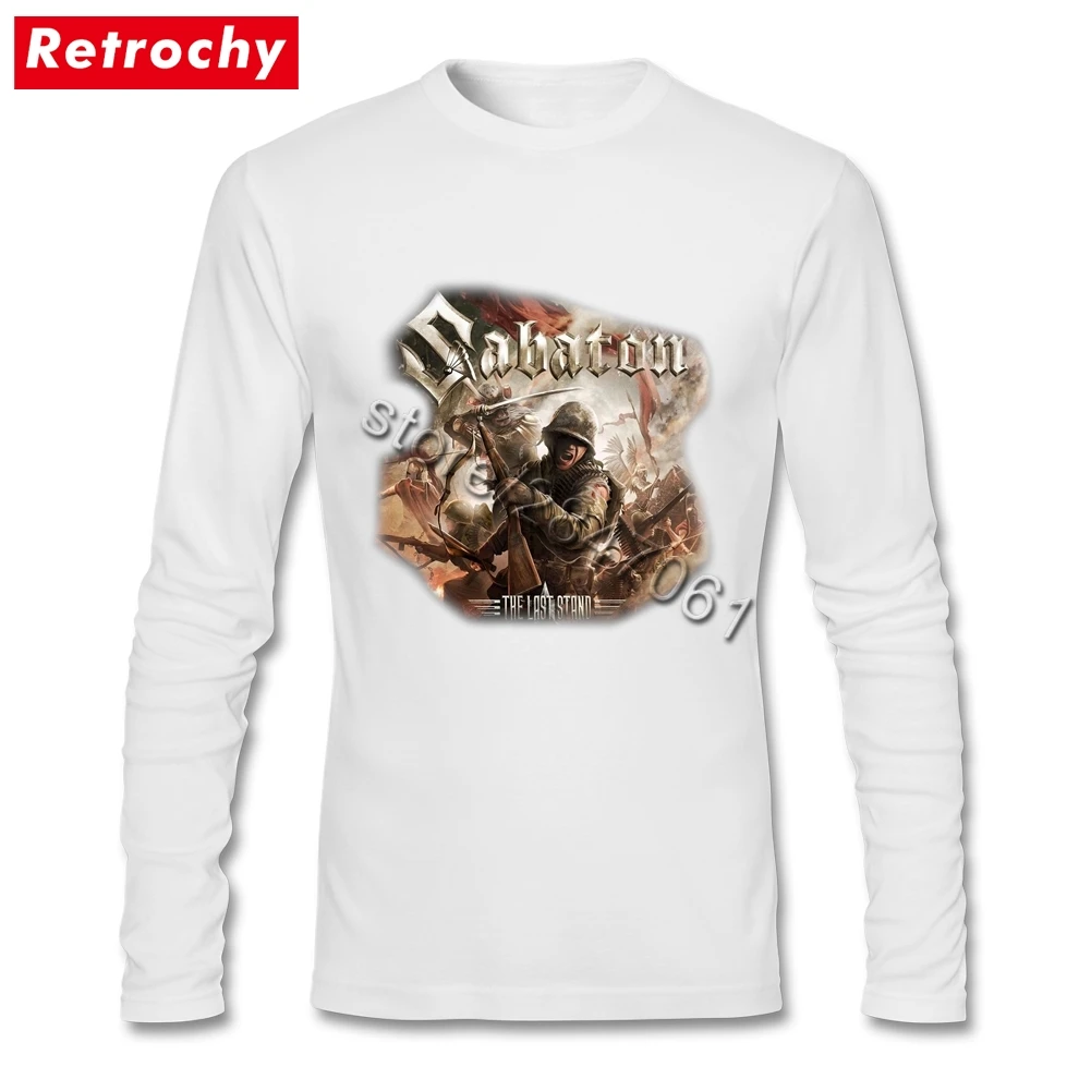 Мужские очаровательные футболки Sabaton с длинным рукавом на заказ, футболки с принтом, футболки для парней, размер XXL - Цвет: Белый