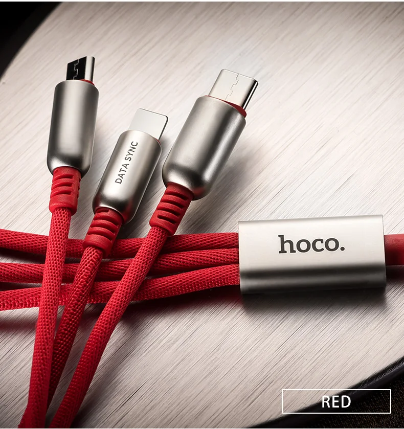 HOCO USB кабель для iPhone X XS XR 8 7 зарядное устройство 3 в 1 Micro USB кабель для Android usb type c type-c кабели для мобильных телефонов
