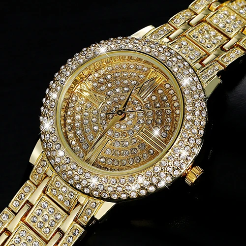 Для женщин римскими цифрами Rhinestone Циферблат Нержавеющая сталь ремешок
