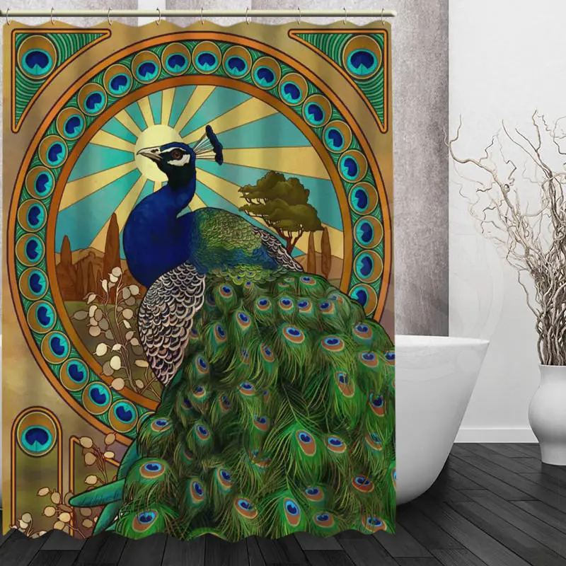 

Colorfulful peacock Retro Cartoon Shower Curtain Fabric Waterproof Custom Bath Curtain for the bathroom