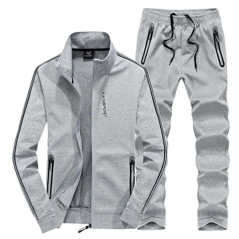 Размера плюс 6XL, 7XL, 8XL Спортивная Для мужчин, Осенний/Зимний комплект спортивной площадки; для беговой дорожки; Спортивная толстовка с капюшоном+ брюки для девочек человек Повседневное спортивные костюмы - Цвет: gray
