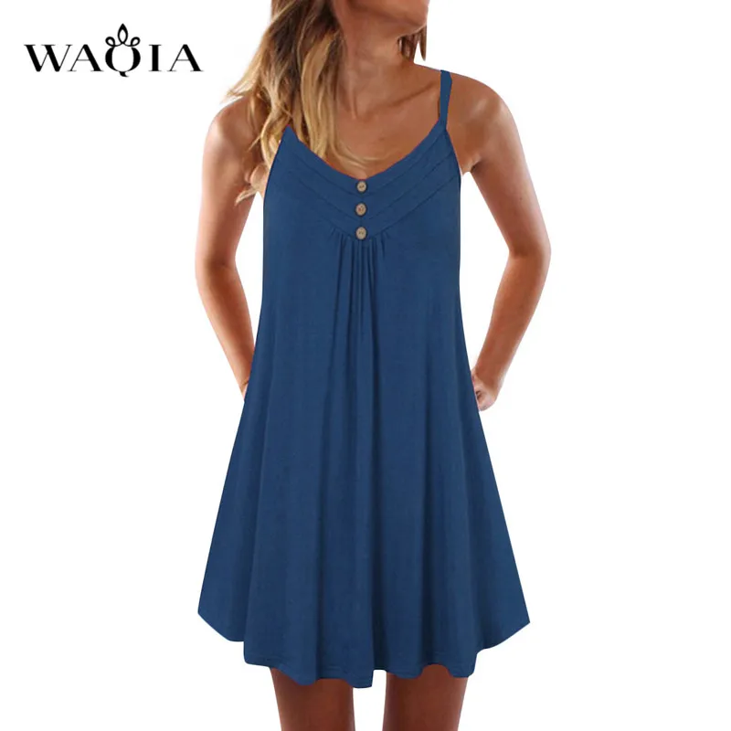 Waqia 2019 летнее платье Для женщин большие размеры 5XL без рукавов Boho Стиль короткие