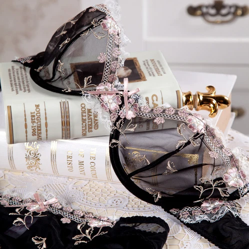 Женский кружевной бюстгальтер с вышивкой ультратонкий прозрачный цветочной 4