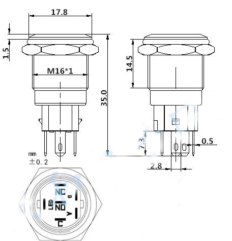 Металлический кнопочный переключатель из нержавеющей стали 12 в 16 мм