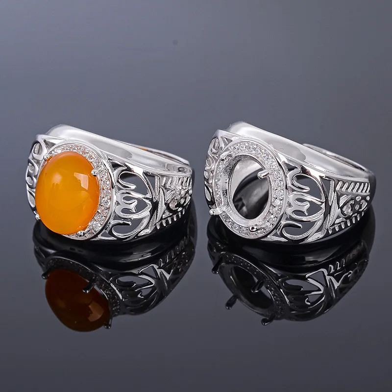 MeiBaPJ 9*11 Real Natural Chalcedony Gemstone Men Ring or Empty Support 925 Sterling Silver Fine Wedding Jewelry | Украшения и