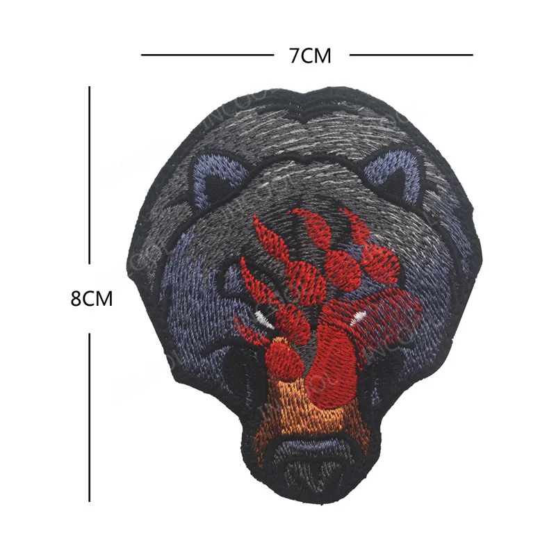 Bear Red Нашивка С Вышивкой животных, леопарда, тигра, медведя, волка, пчелы, кролика, тактические нашивки в Военном Стиле, нашивки с аппликацией, эмблема, вышитые значки - Цвет: Bear Red