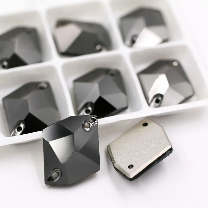 Metal black Новинка, 13x17 мм, Шестигранная форма, мокко, двойное отверстие, стекло, кристалл, пришивные стразы с плоской задней стороной, для одежды, свадебные украшения - Цвет: Metal black