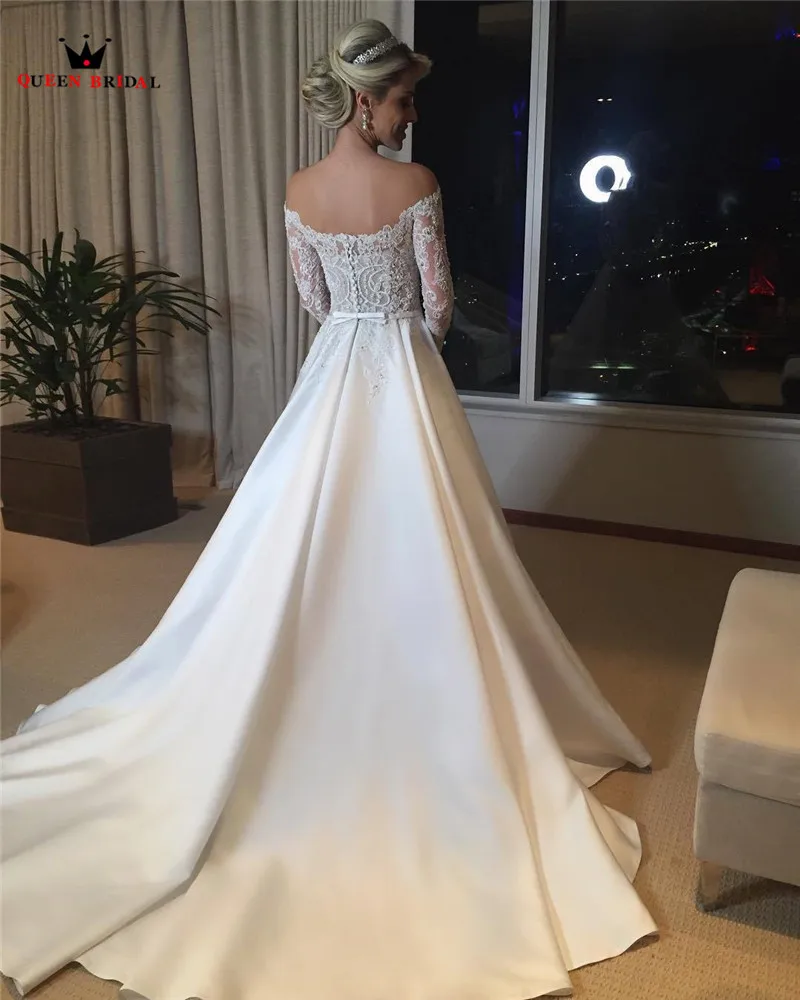 Женское атласное свадебное платье элегантное ТРАПЕЦИЕВИДНОЕ ПЛАТЬЕ С Длинным