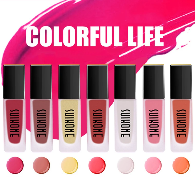 Тинт для губ SUIKONE жидкая помада блеск блестящий макияж мерцающий пигмент