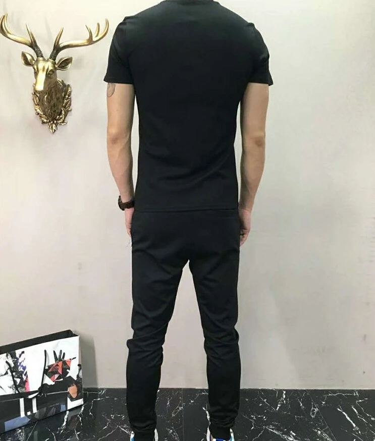 Спортивный костюм Slim Fit Хлопок Мужской короткий рукав костюм "Скелет" хип хоп мужской