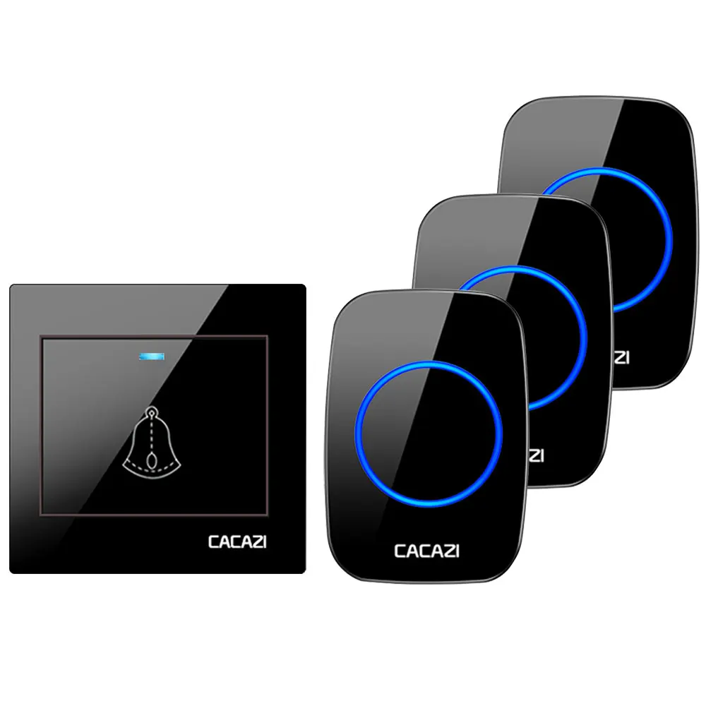 1 button 3 receiver Беспроводной дверной звонок CACAZI, водонепроницаемый, 300 м, пульт дистанционного управления, 1, 2, кнопка батареи, 1, 2, 3, приемник, домашнее дверное кольцо, колокольчик, колокольчик, США, ЕС, Великобритания, Австралия, вилка - Цвет: 1 button 3 receiver