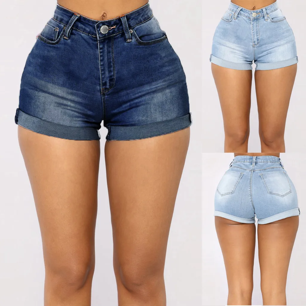 Women's high waist denim shorts cuffed sexy pocket zipper slim mini jeans spodenki damskie 40* | Женская одежда