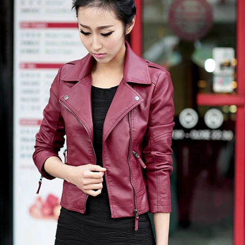

Punk Women Faux Leather Motorcycle Zipper Fashion Slim Fit Jacket Outwear Coat