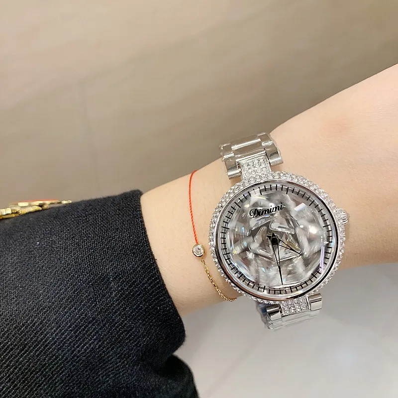 

2019 Luxury Brand Lady Crystal Watch Rhinestone Women Dress Watch Fashion Quartz Rotate Female Stainless Steel Wristwatches