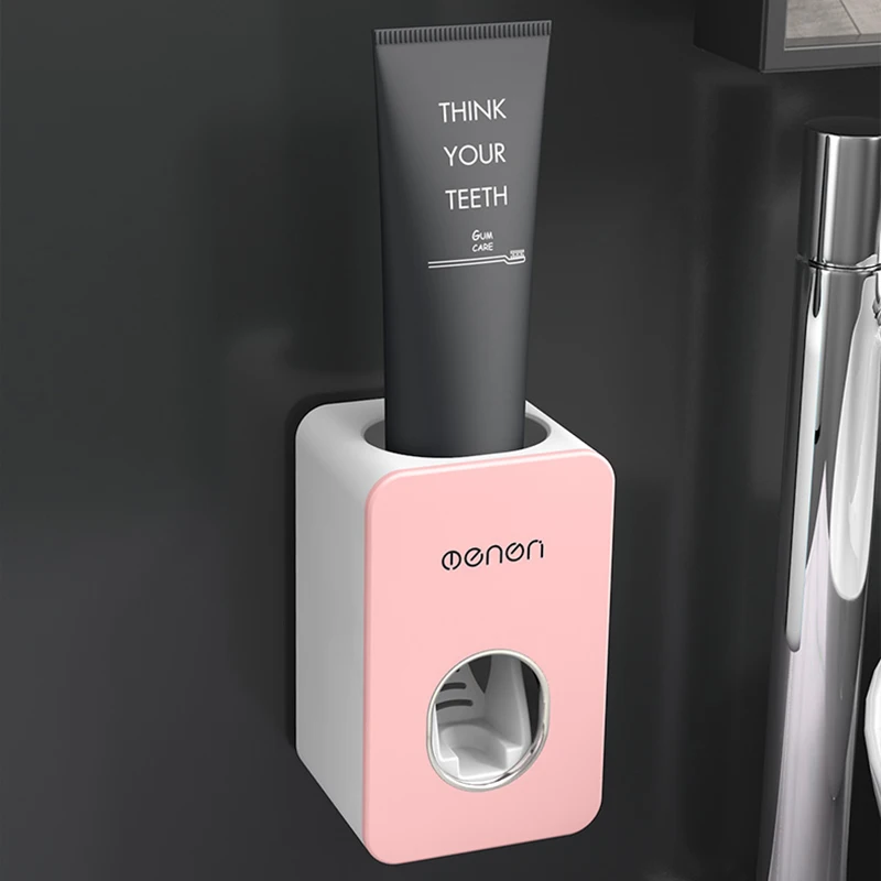 Pink Автоматический диспенсер для зубной пасты Пыленепроницаемая настенная подставка для зубных щеток подставка для крепления аксессуары для ванной комнаты Набор соковыжималок для зубной пасты - Цвет: Pink