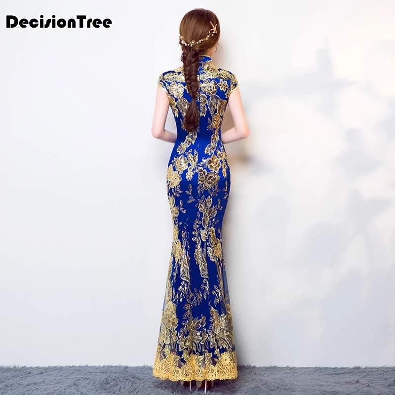 Китайское традиционное платье женское тонкое Cheongsam вышивка блестками современные восточные длинные Qipao вечерние платья