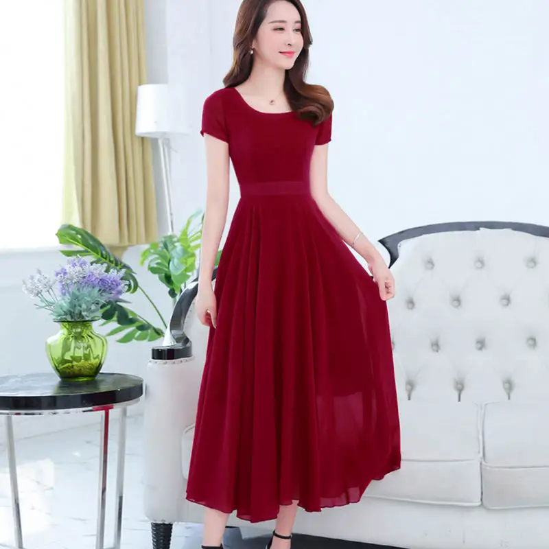 Повседневное шифоновое платье для женщин Vestido летнее тонкое длинное с высокой