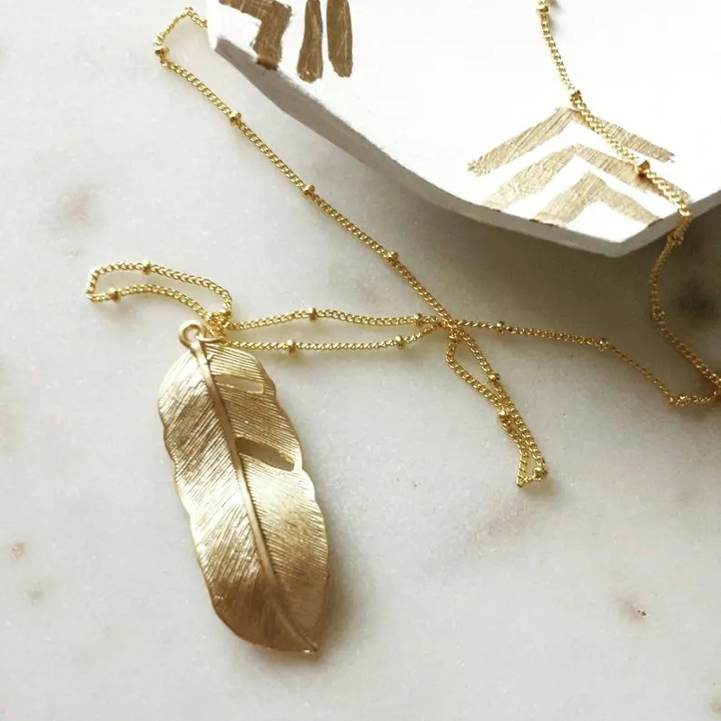 Fashion Simple Long Sweater Chain Necklace Vintage Alloy Feather Pendant Women Statement Jewelry leaf colar minimalista | Украшения и
