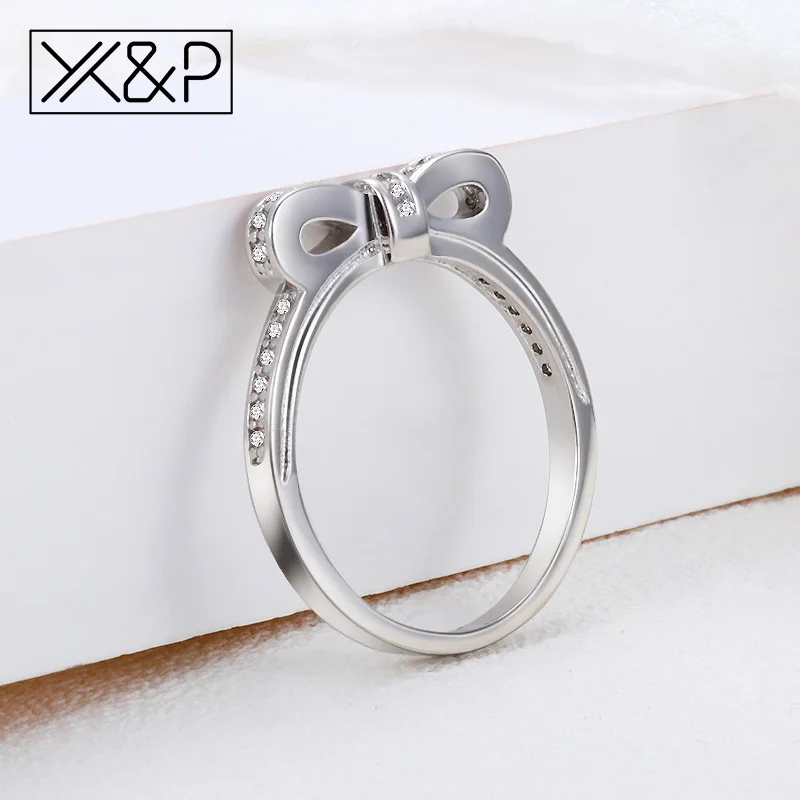 X & P модное милое корейское кольцо с бантиком украшенное серебряными кристаллами