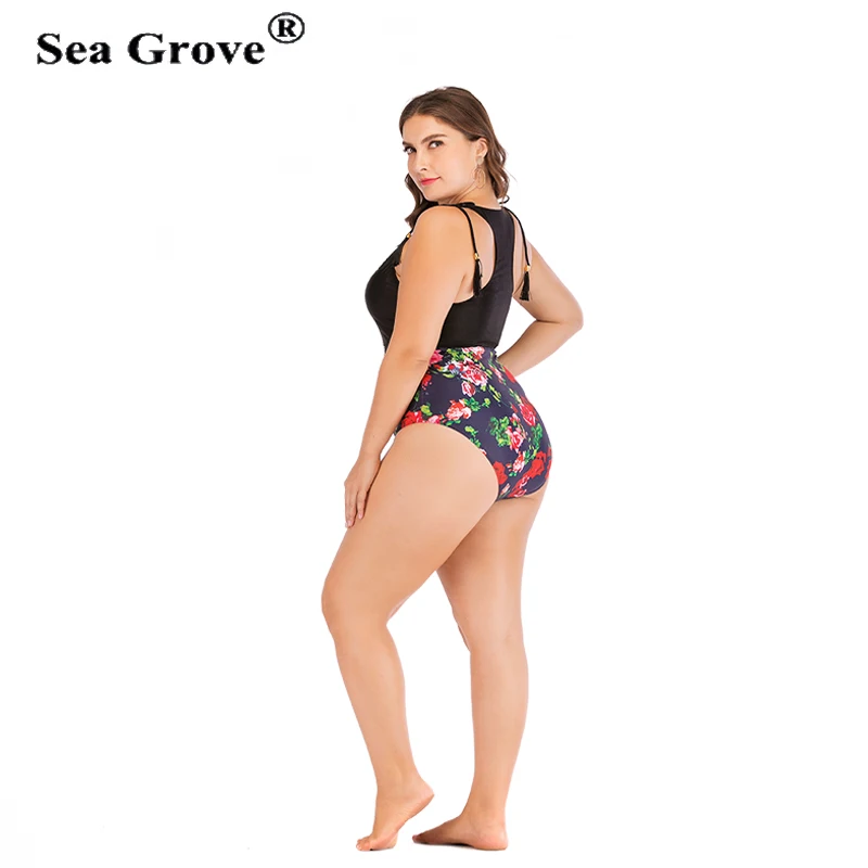 

Large Size Swimwear High Waist Floral One Piece Swimsuit Plus Size Bathing Suit Transparent Mesh Bechwear sexy swimsuits