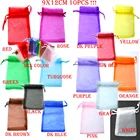 Новое поступление 9x12 см, сумки для ювелирных изделий, 10 шт.пакет, 16 цветов, Ювелирная упаковка из органзы, витрина и ювелирные сумки