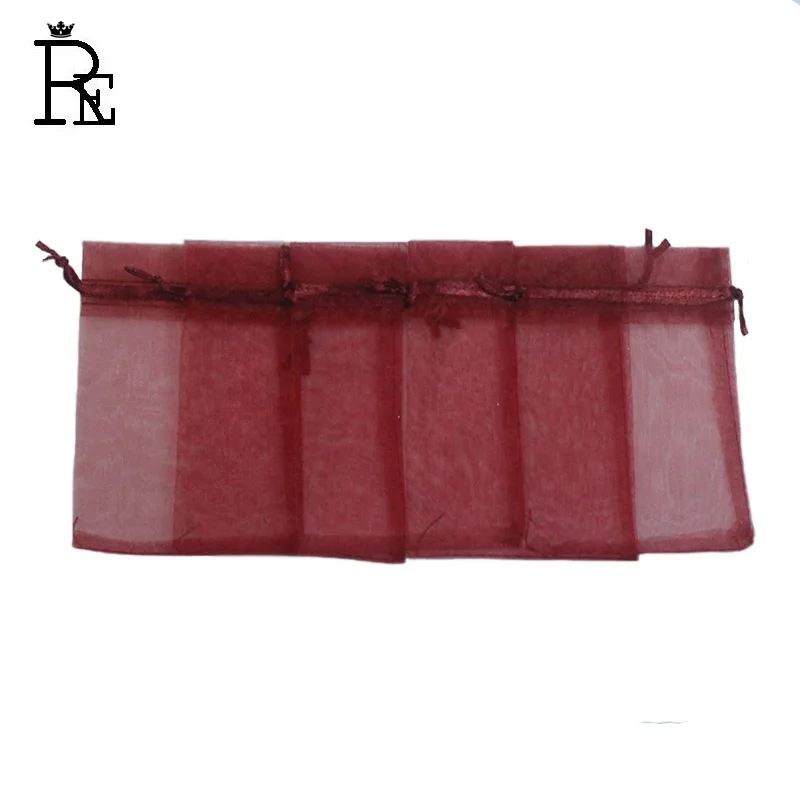 Новинка 100 шт./лот 9x12 см сумки из органзы бордового цвета свадебные подарочные для