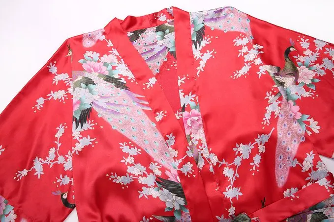 Красное Новое поступление женское шелковое атласное кимоно юката свадебное