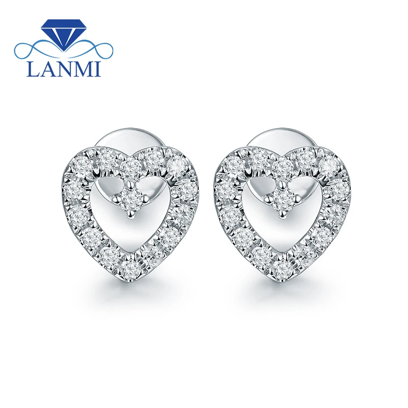 Серьги гвоздики с бриллиантами в форме сердца 18 К белое золото|stud earrings|gift giftsgift party