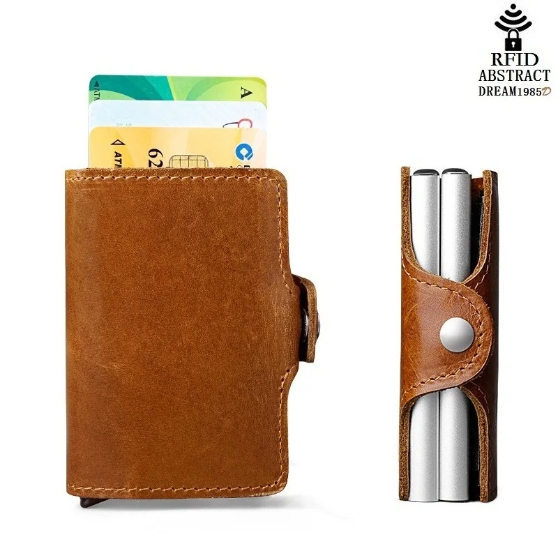 RFID бумажник для мужчин из натуральной кожи мужской металлический алюминиевый
