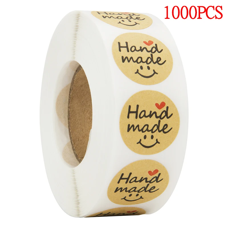 

500pcs Round Natural Kraft handmade Stickers with love seal Labels cute sticker for Cake Packaging labels sticker stationery