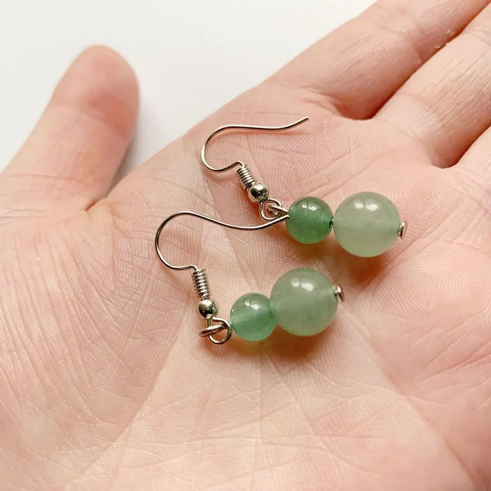 Натуральный камень зелёный авантюрин 6 8 мм круглые серьги подвески с кристаллами