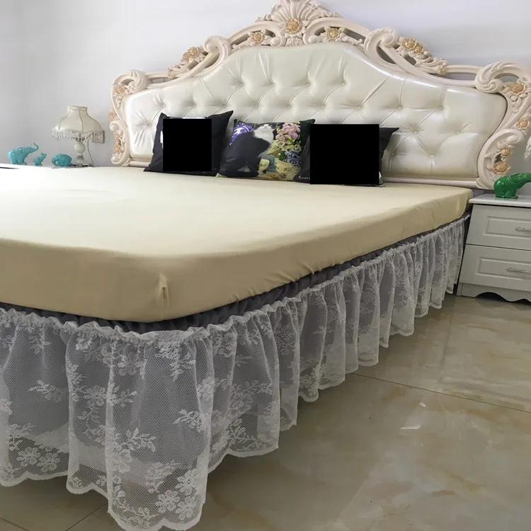 WhiteLaceGrayYarn Близнец полный королева king size двух слоев платье принцессы с кружевами из пряжи с оборками без кровать поверхности резинка для кровати; постельное покрывало фартук - Цвет: WhiteLaceGrayYarn