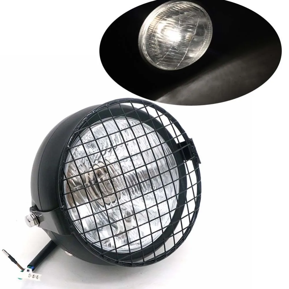 Галогенная передняя фара для мотоцикла 35 Вт черная металлическая решетка 6 5