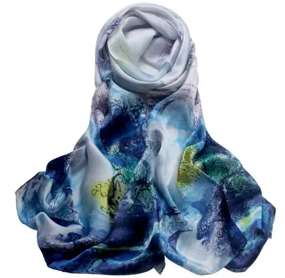

New style women summer real silk flower print scarf