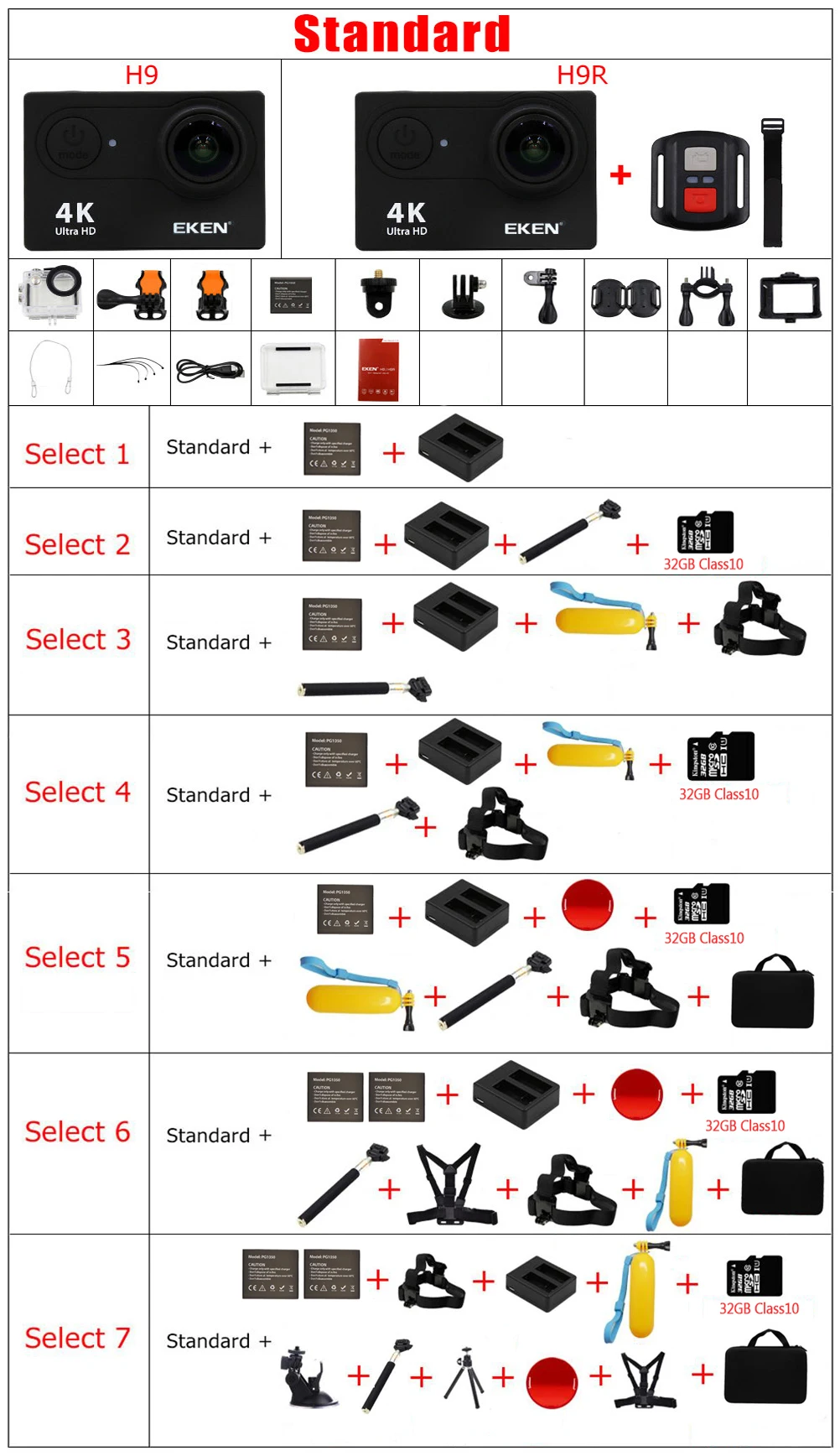 Экшн-камера eken H9 H9R wifi Ultra HD Mini Cam 4 K/30FPS 1080 p/60fps 720 P/120FPS Подводная Водонепроницаемая спортивная видеокамера
