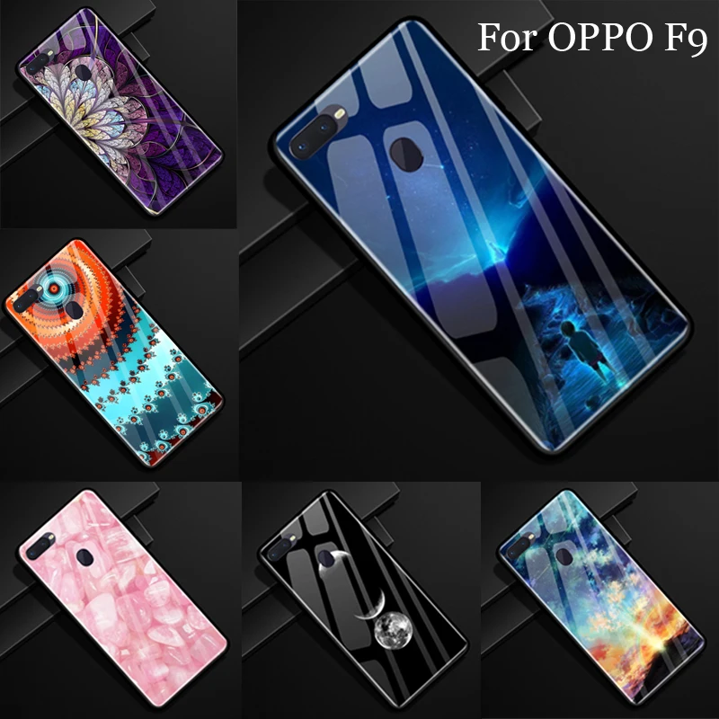 Задняя крышка из закаленного стекла для OPPO F9 чехлы с мультяшным рисунком F 9